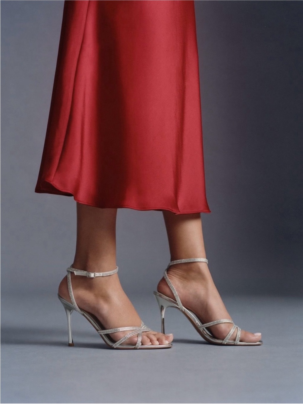 Mango Silver Rhinestone Strappy High Heel Sandals